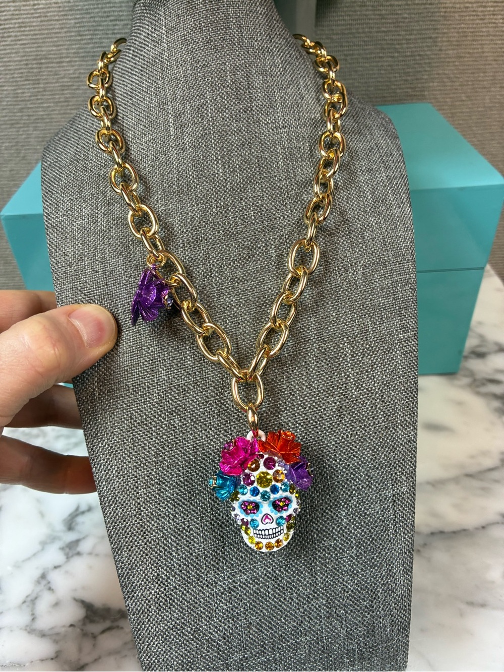 Betsey Johnson Multi Color Crystal Sugar Skull Statement Halloween Necklace NWT